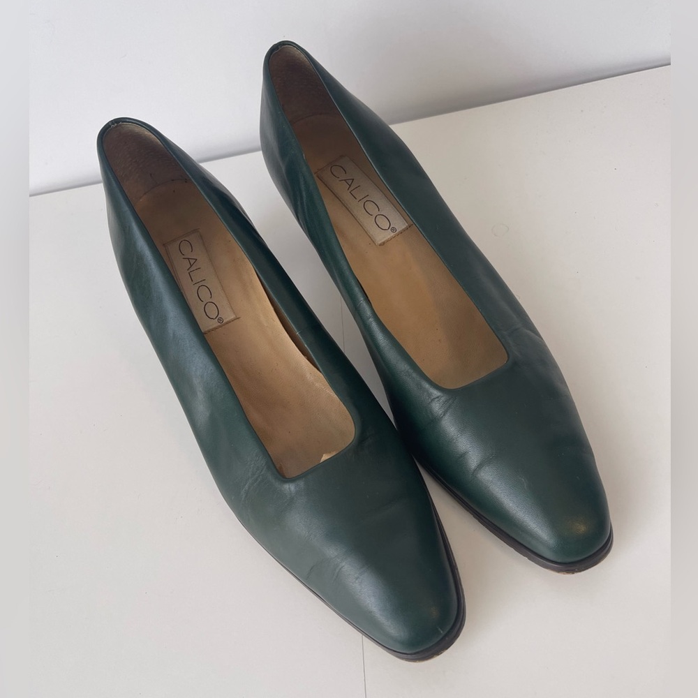 Forest Green Leather Vintage Pumps Vintage Shoes 9M - Picture 14 of 14